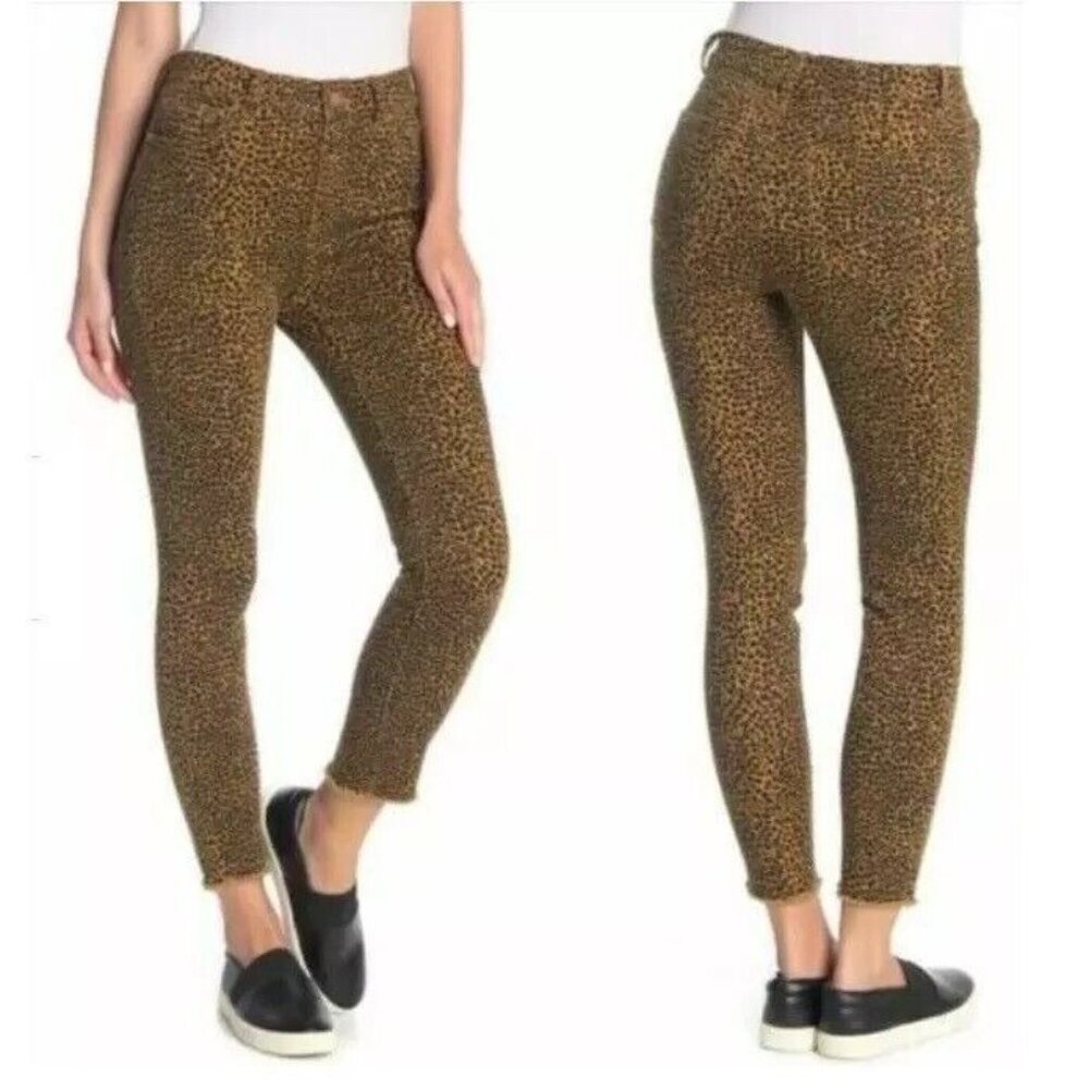 Current Elliott The Waist Stiletto Jeans Size 25 Spotted Leopard Raw Frayed Hems